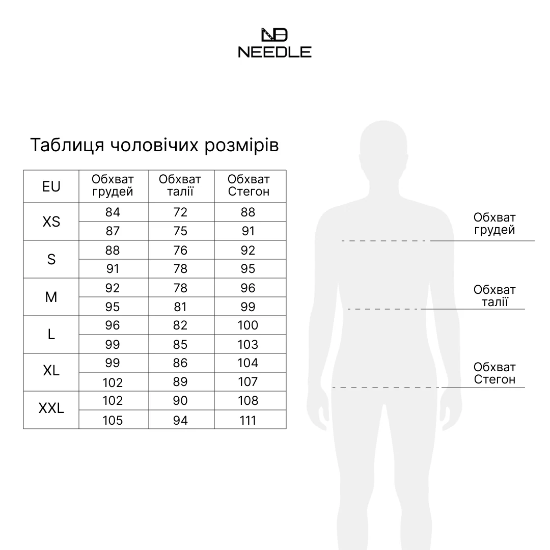 Таблиця чоловічих розмірів Needle